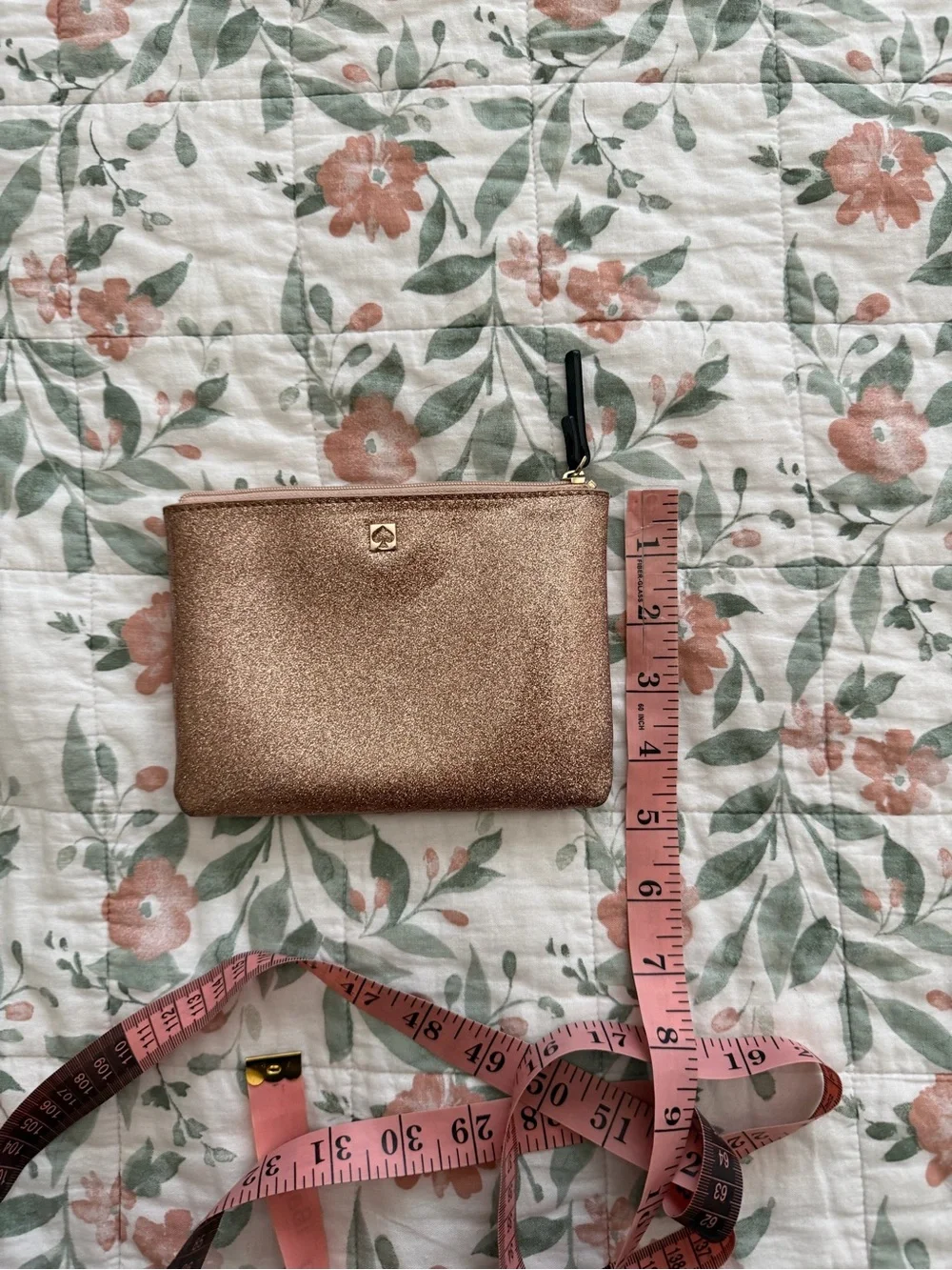 kate spade Rose Gold Glitter Zip Wristlet